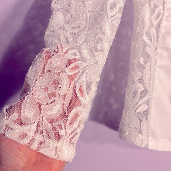 S Women Lace Single Button Shirt Open Front Lapel Neck Long Sleeve - Picture 6 of 14